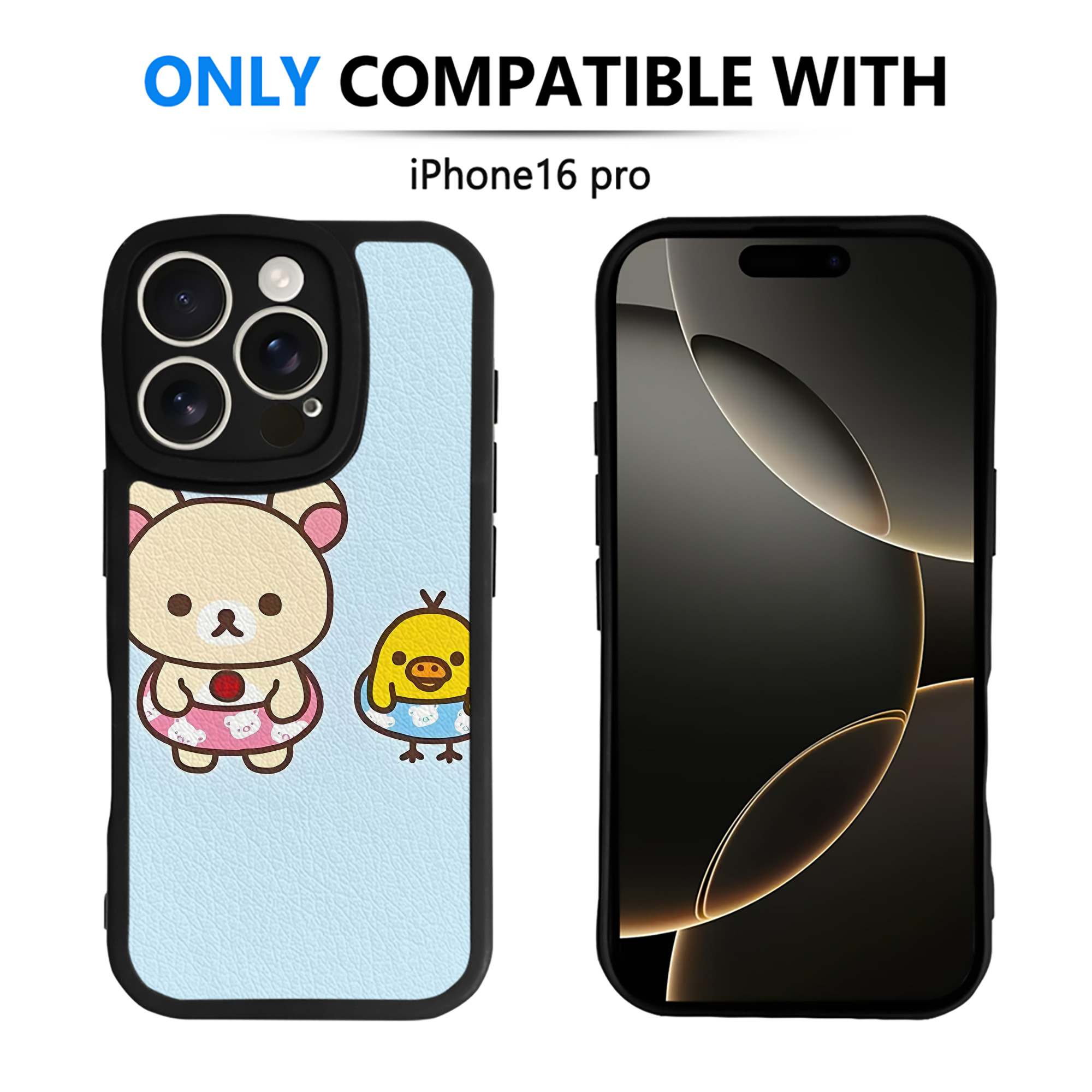 （画像用） リラックマ リラックマ キイロイトリ Rilakkuma Korilakkuma Kiiroitori 【iPhone 16シリーズ対応】シリコンスマホケース（レザー調） 材質：シリコン